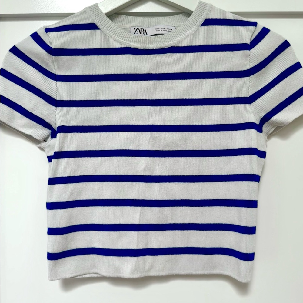 Zara Cobalt and White Striped Tee